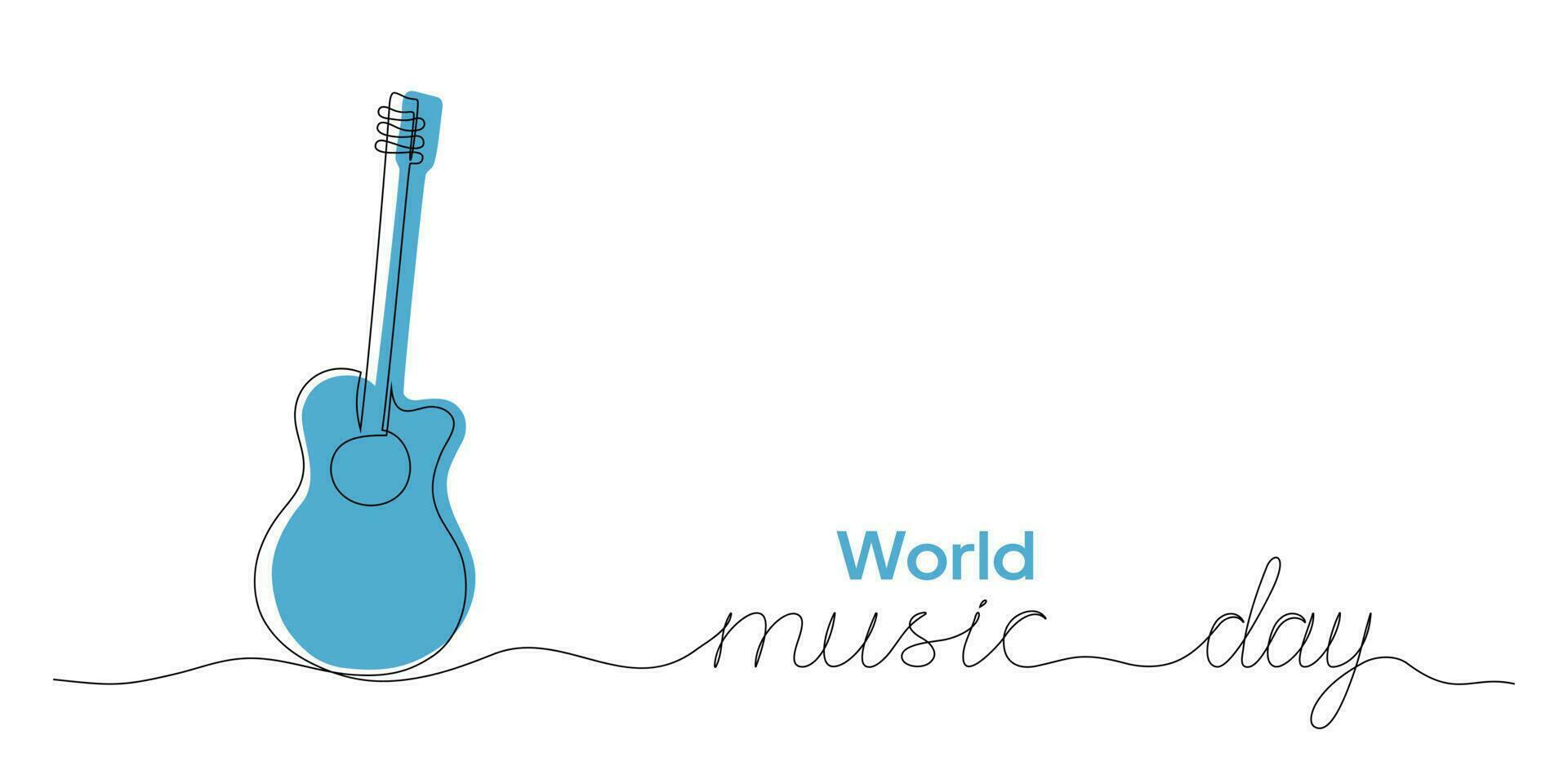 vector ilustración de soltero línea dibujo de guitarra y letras mundo música día. música día logo concepto con guitarra.