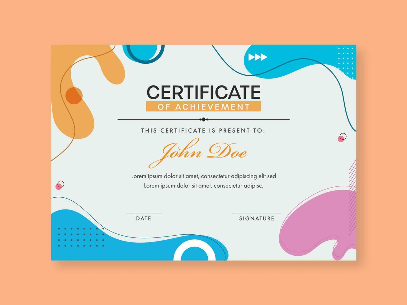 Certificate Of Achievement Template Design with Fluid Art. vector