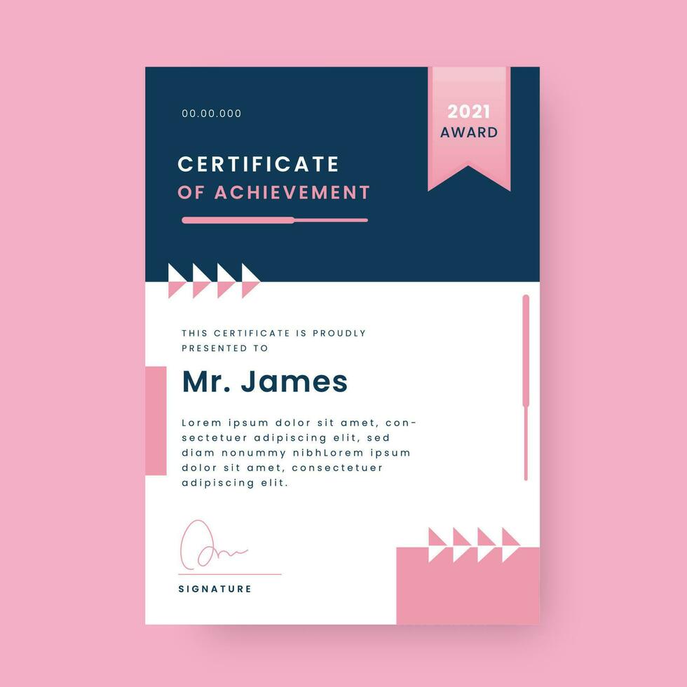 Editable Certificate Of Achievement Template Design in White and Blue Color. vector