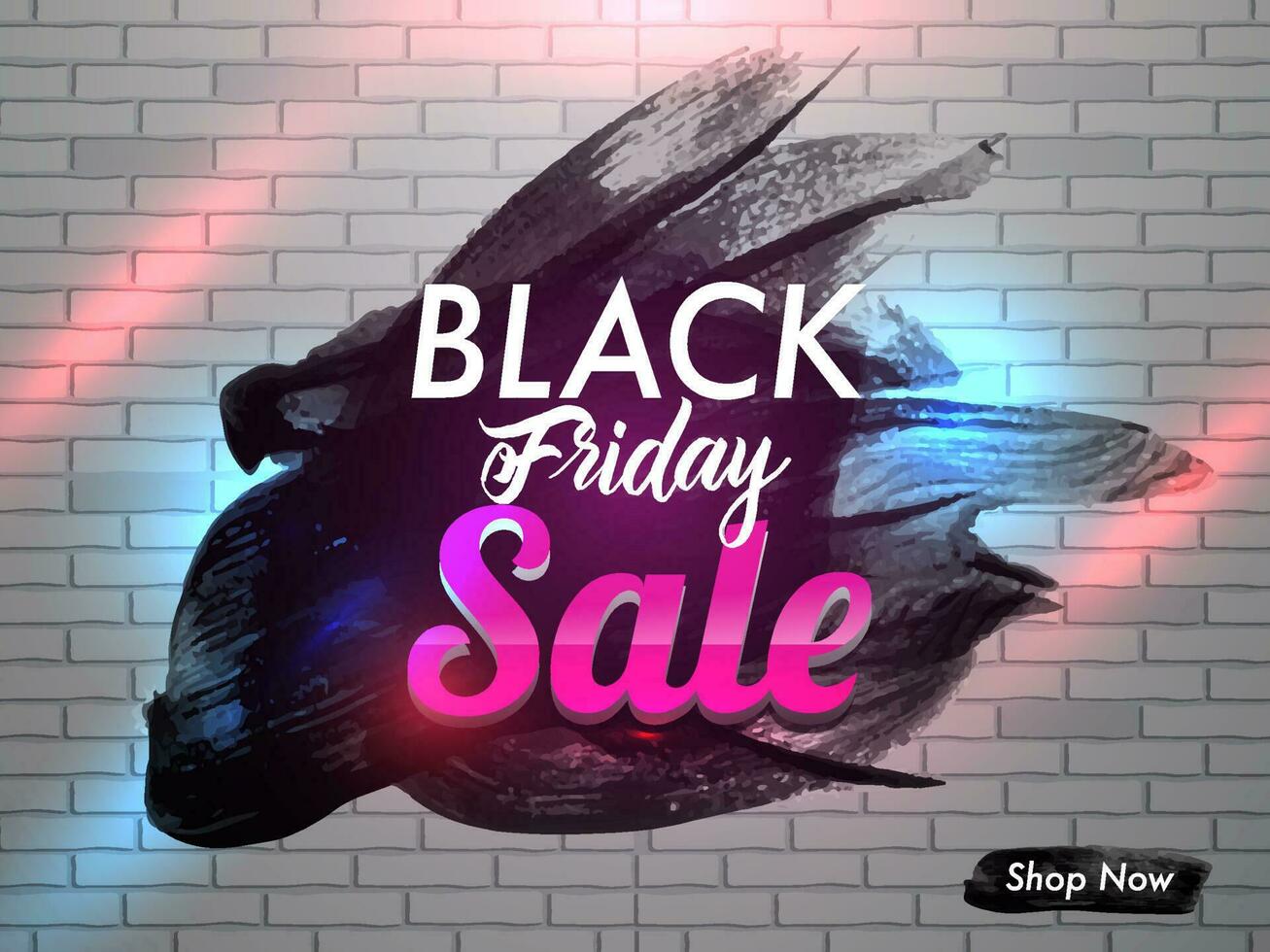 Creative Black Friday Sale text on black brush stroke brick wall background in lighting effect. Advertising poster or banner design. vector