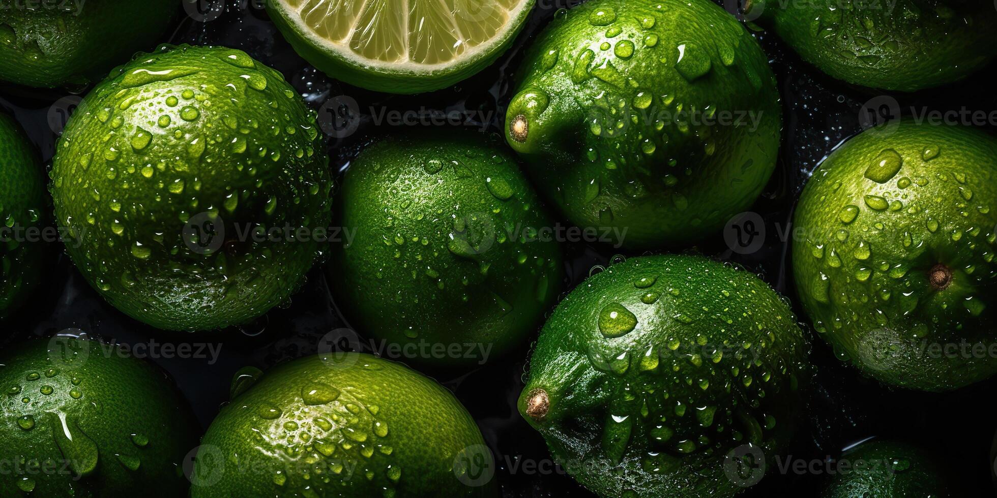 . . Macro shot photography of slices limes green tropical fruits. Graphic Art photo