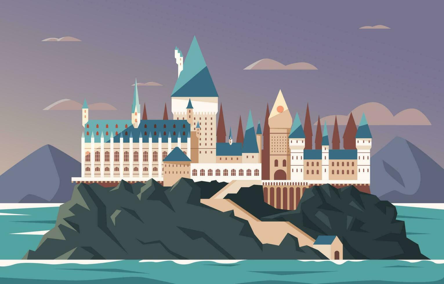 Wizard School Castle in Isolated Island Background vector