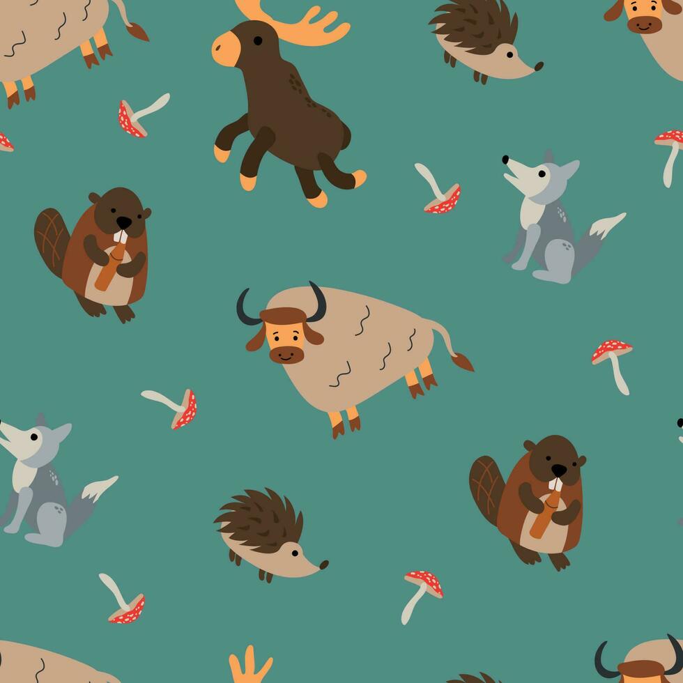 Seamless pattern with forest animals. Design for fabric, textile, wallpaper, packaging. vector