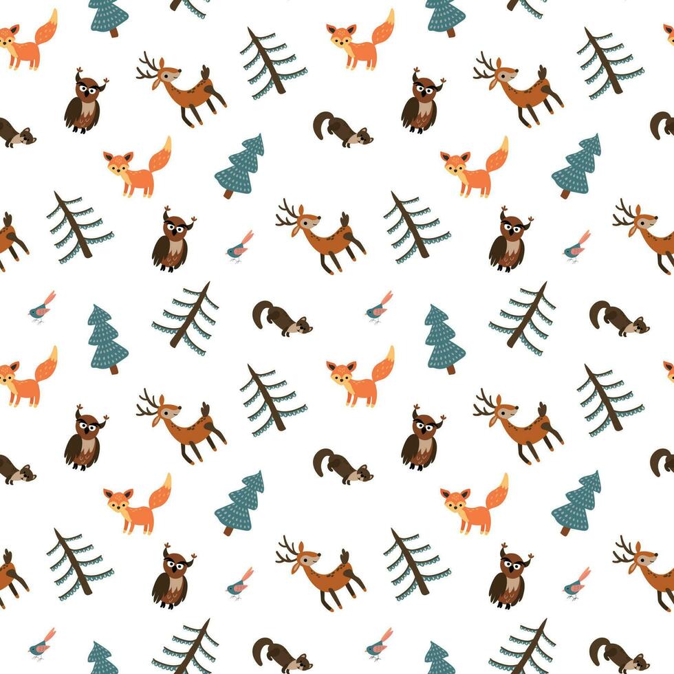 Seamless pattern with forest animals. Design for fabric, textile, wallpaper, packaging. vector