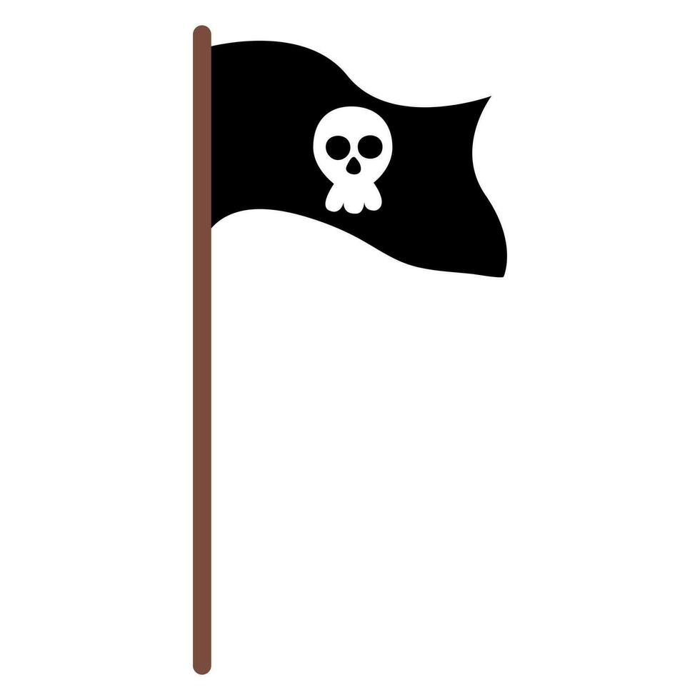 Cute hand drawn pirate black flag with skull. White background, isolate. vector