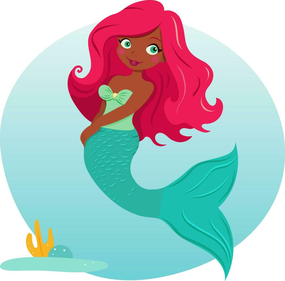 Cartoon character   dark-skinned mermaid vector