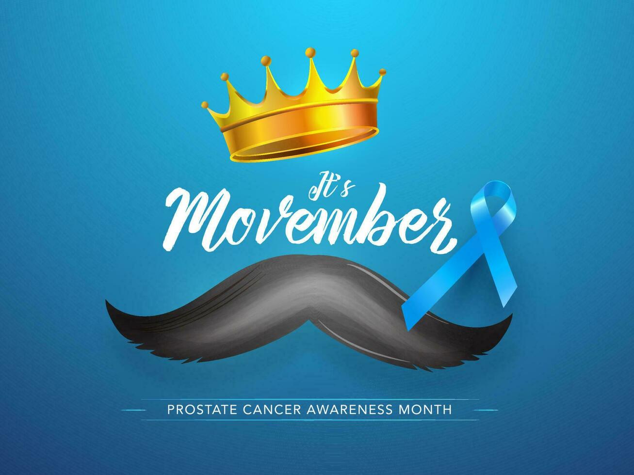 Stylish text of It's Movember with golden crown, mustache and Aids ribbon illustration for Prostate Cancer Awareness Month concept based poster design. vector