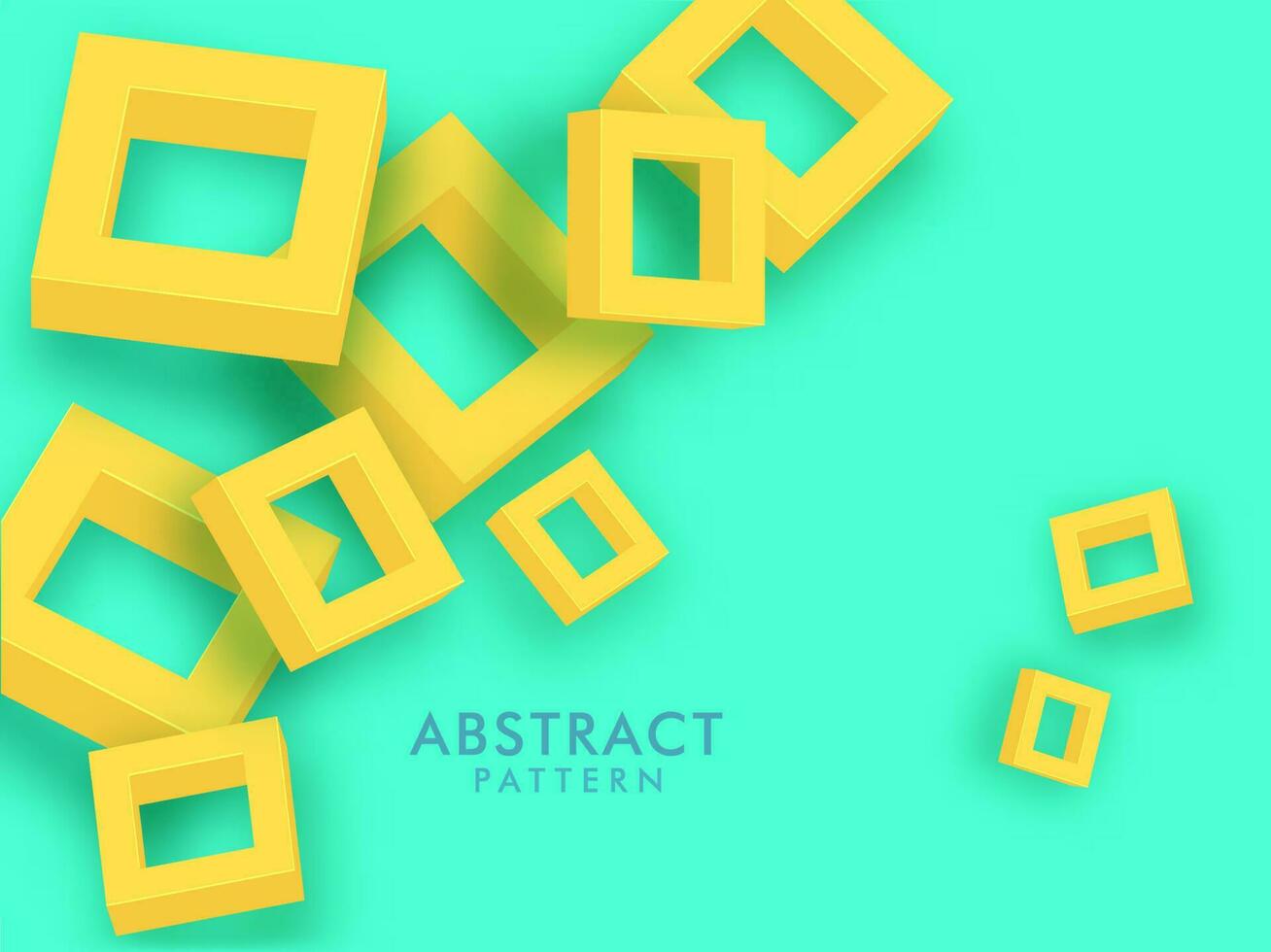 Abstract 3D Yellow Square Elements on Green Background. vector