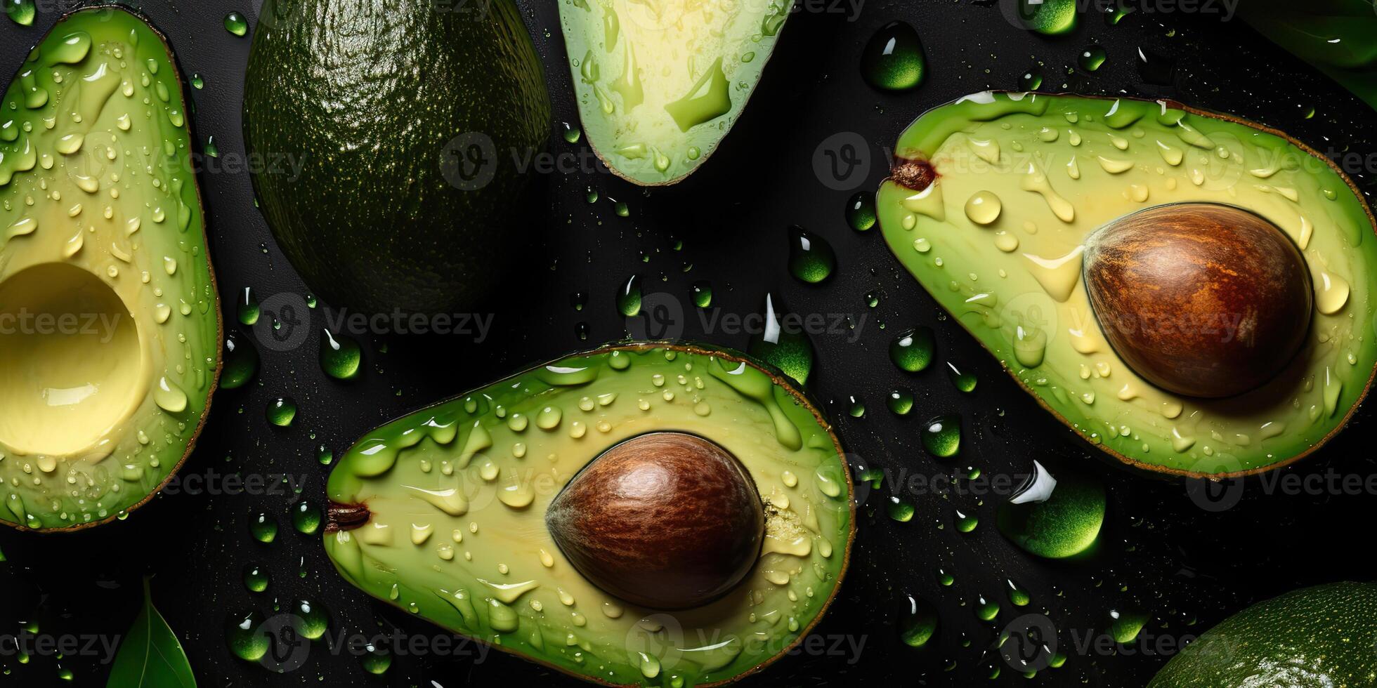 . . Photorealistic illustration of eco organic healthy hipster green food avocado pattern background. Graphic Art photo