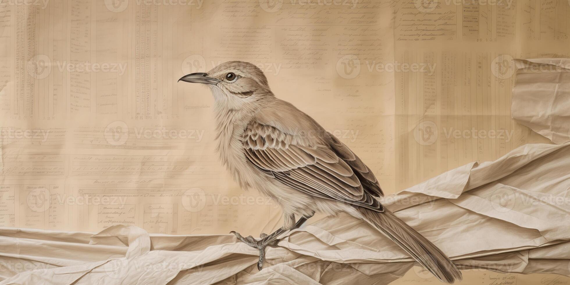 . Photo realistic illustration of bird on papper background. . Graphic Art