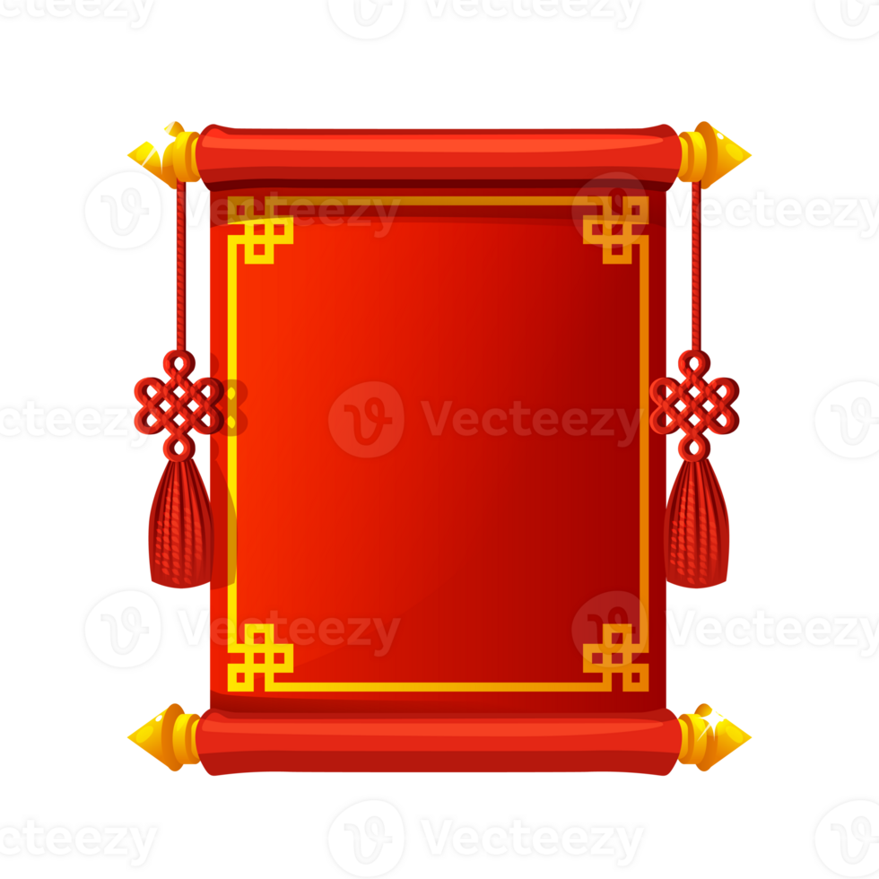 Red Chinese Scroll Border with ornament. Cartoon banner chinese style. png