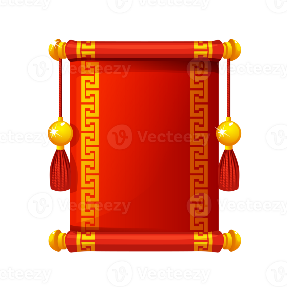 Red Chinese Scroll Border with ornament. Cartoon banner. png