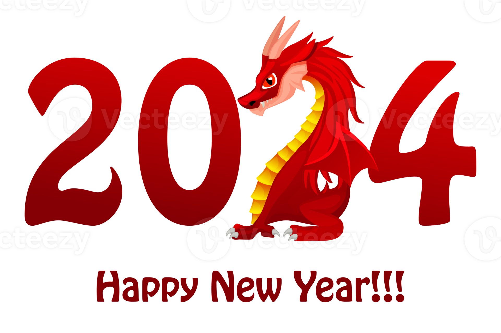 Chinese Happy New year 2024 , cute dragon. Greeting card with red
