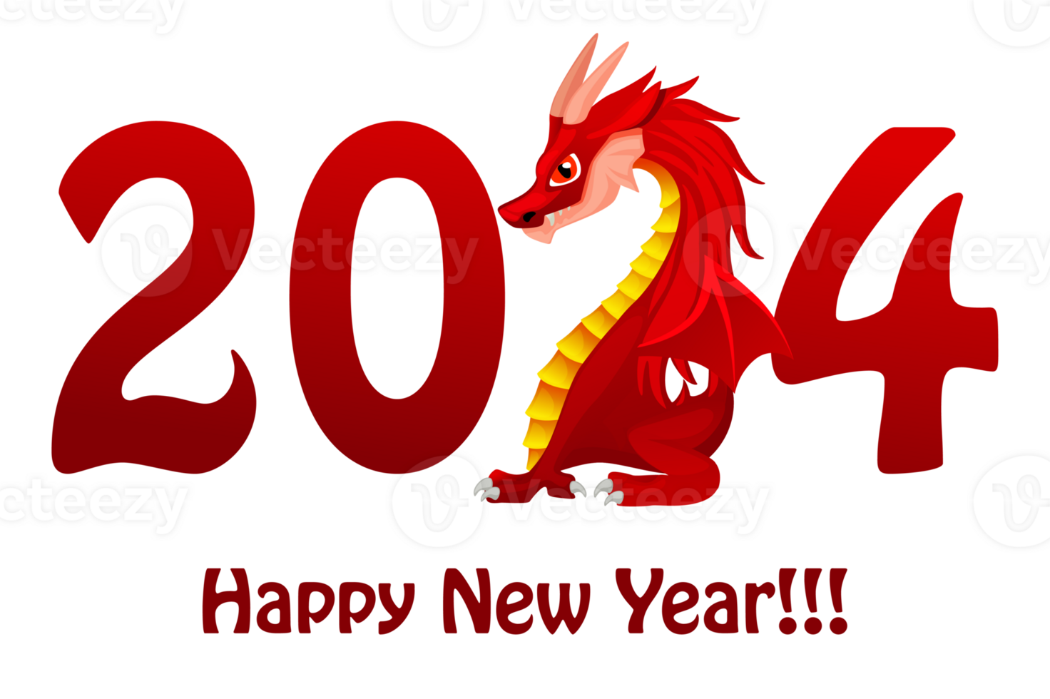 Chinese Happy New year 2024 , cute dragon. Greeting card with red