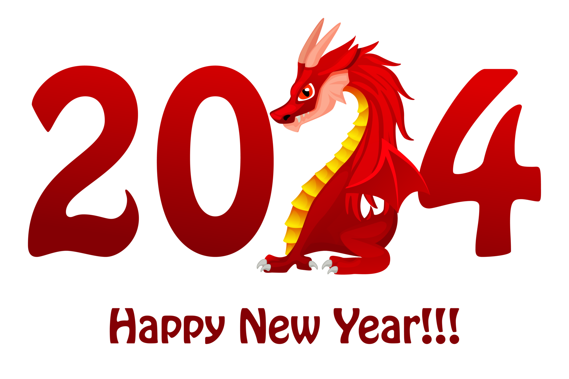 Chinese Happy New year 2024 , cute dragon. Greeting card with red