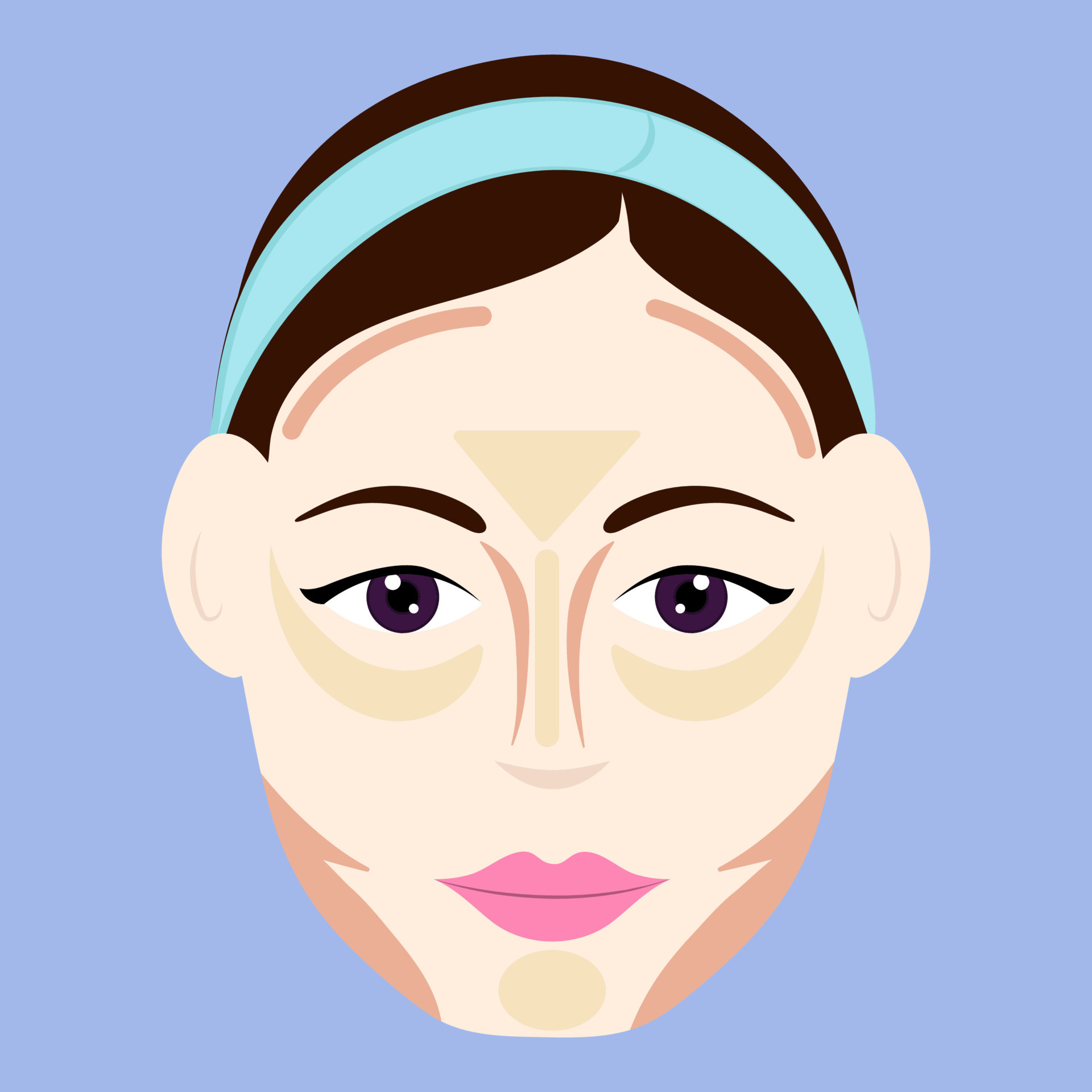 Contour Or Highlight For Square Face Shape Female On Blue Background