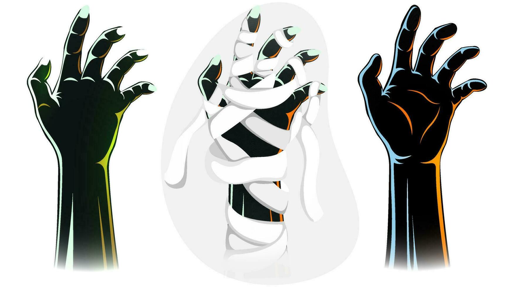 Zombie hand collection on white background. vector