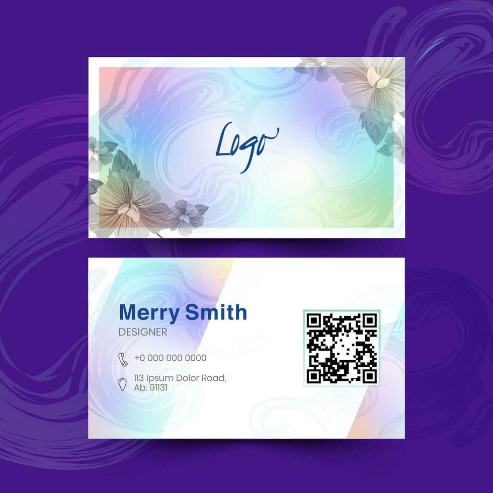 Designer business card or visiting card design with flower on swirl mesh paint background. vector