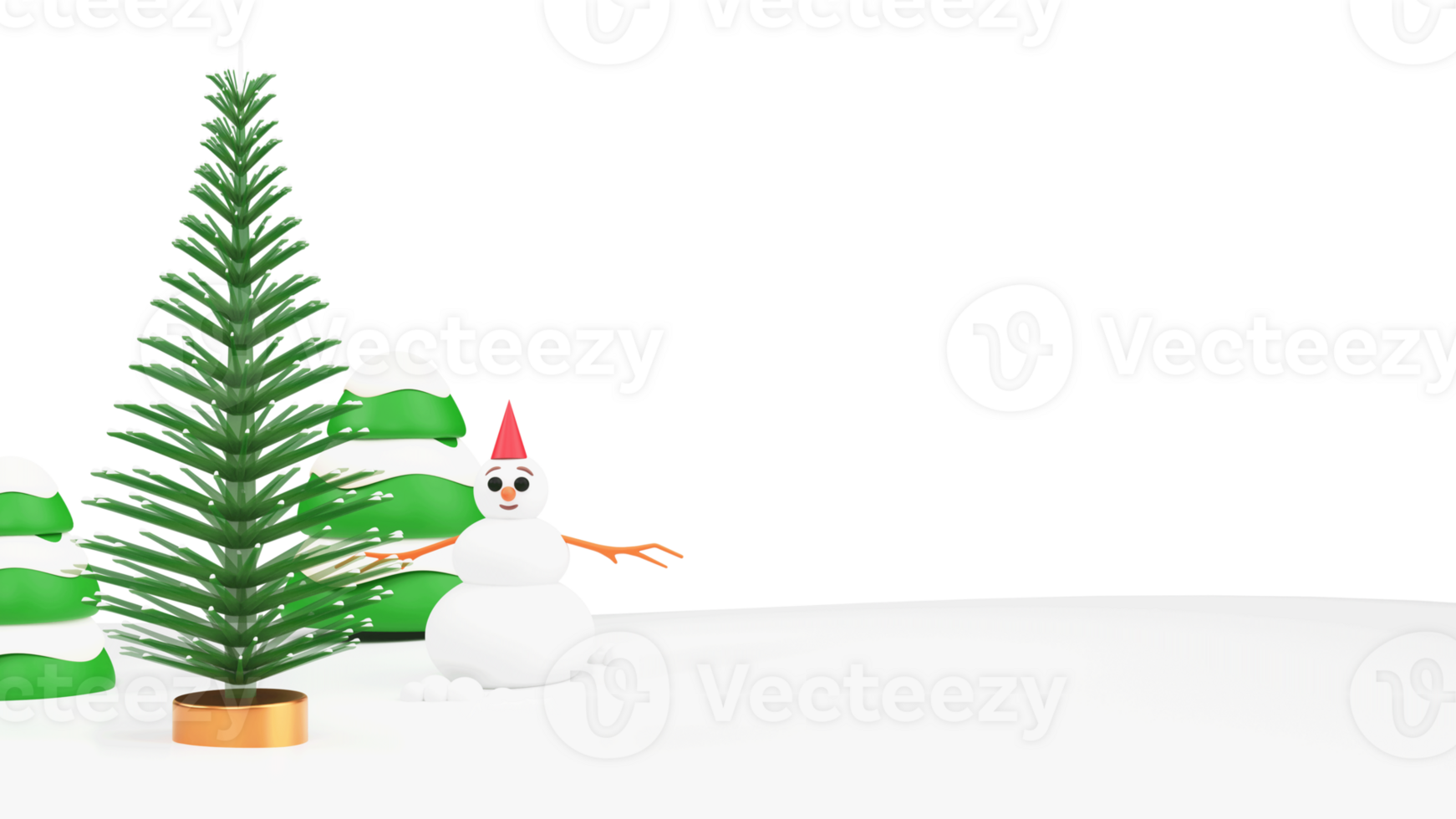 3D Render, Christmas Trees With Cartoon Snowman. png