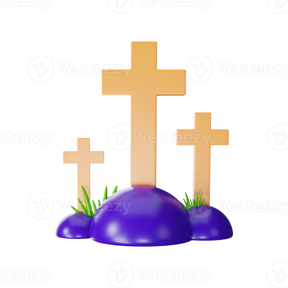 3D Render Of Tombstones With Stones, Grass. png