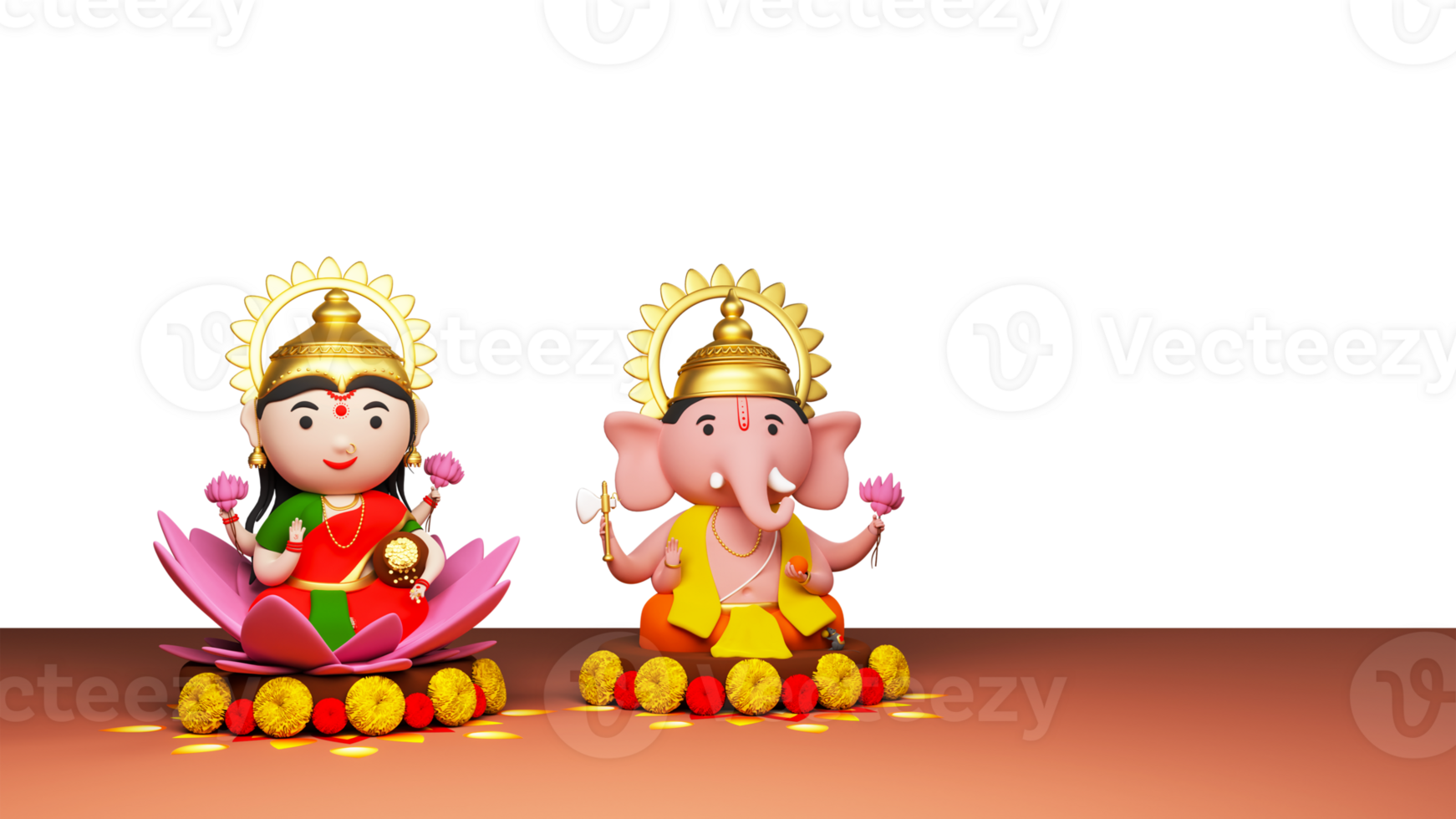 3D Rendering Of Lord Ganesha And Lakshmi. png