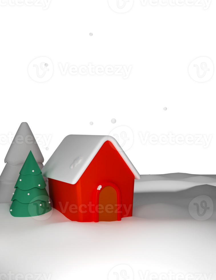 3D Render of House Structure With Xmas Trees. png