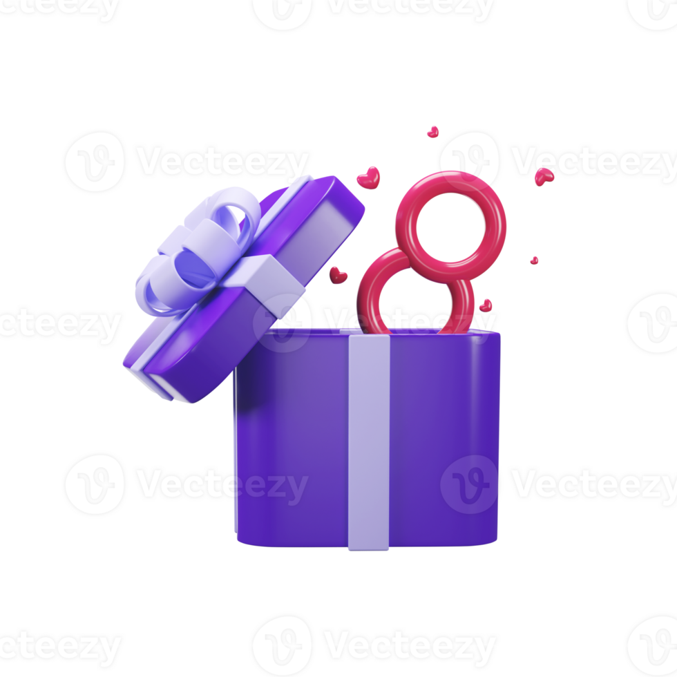 3D Render of Open Gift Box With Eight Number, Tiny Hearts. png