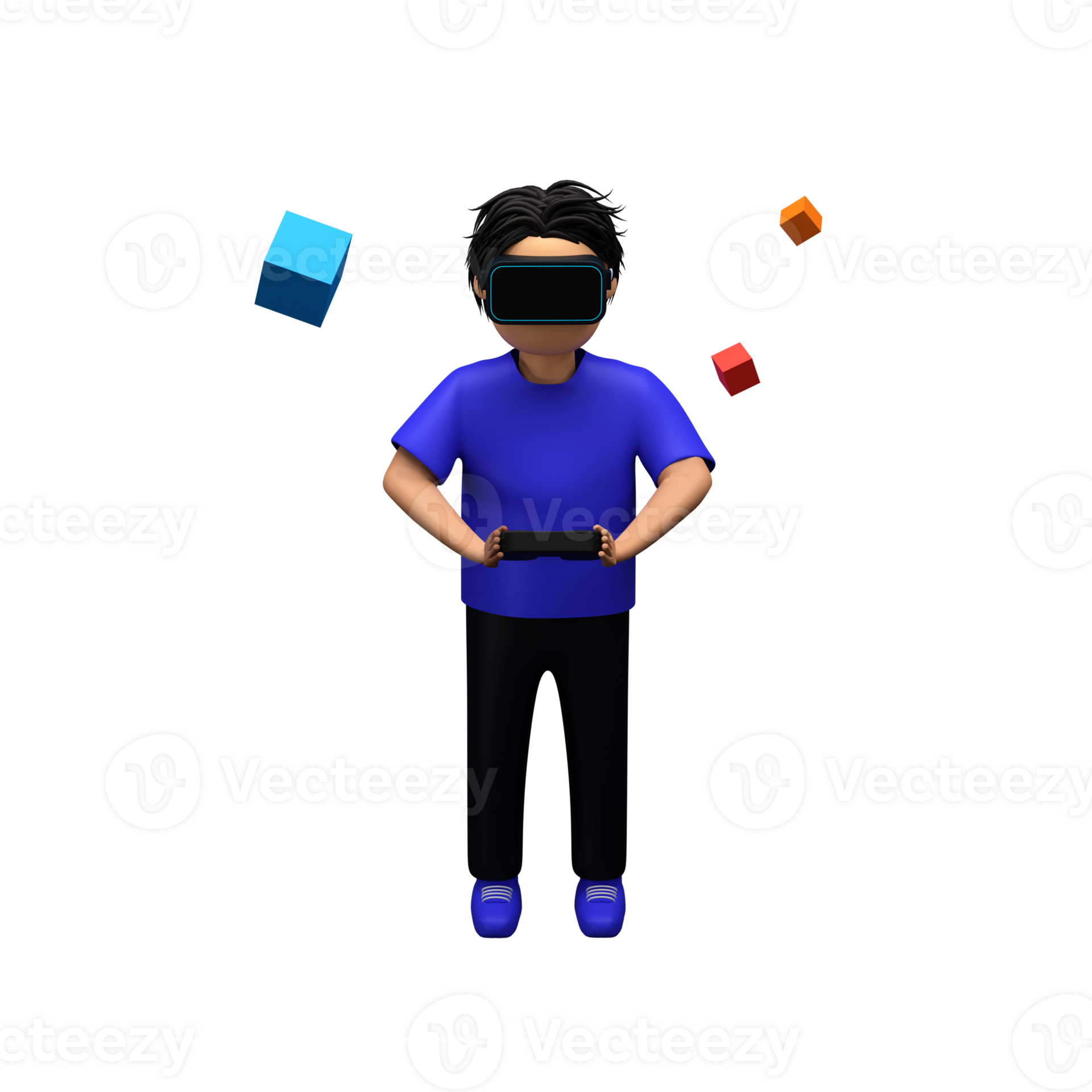 3D Rendering of Young Man Wearing VR Box And Cubes. 23799206 PNG