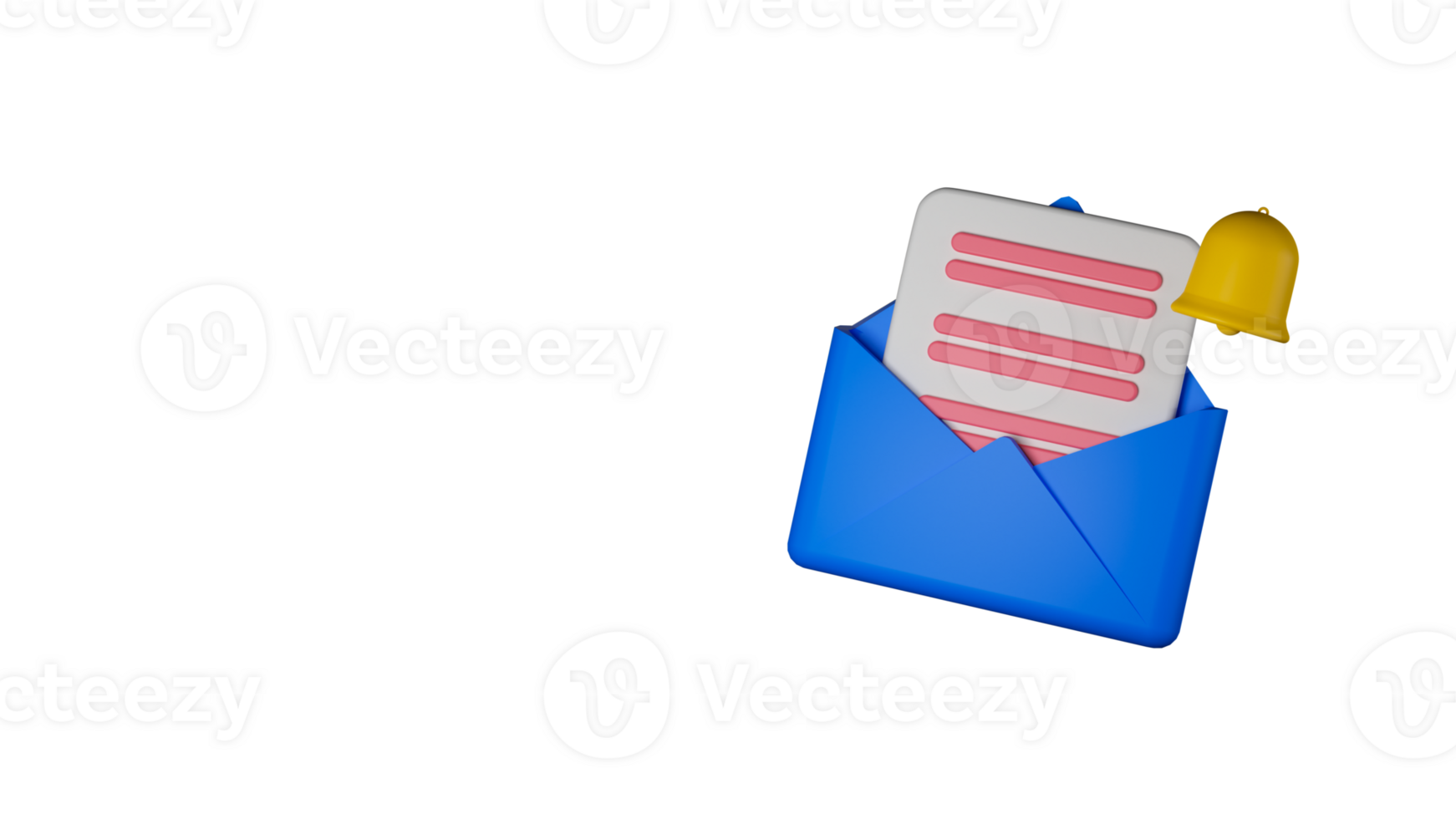 3D Render of Email or Letter Inside Envelope And Notification Bell Element. png