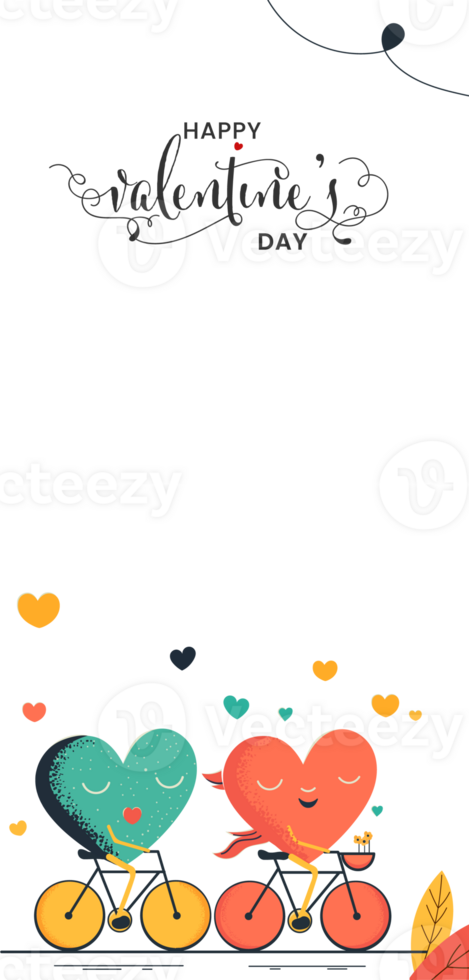 Happy Valentine's Day Vertical Banner With Character of Hearts Couple Cycling Together. png