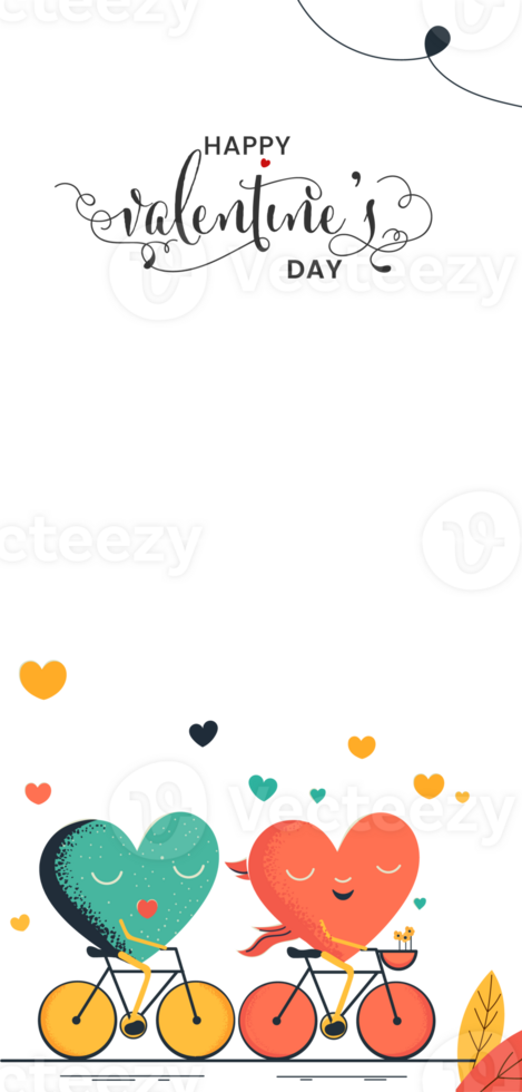 Lycklig hjärtans dag vertikal baner med karaktär av hjärtan par cykling tillsammans. png