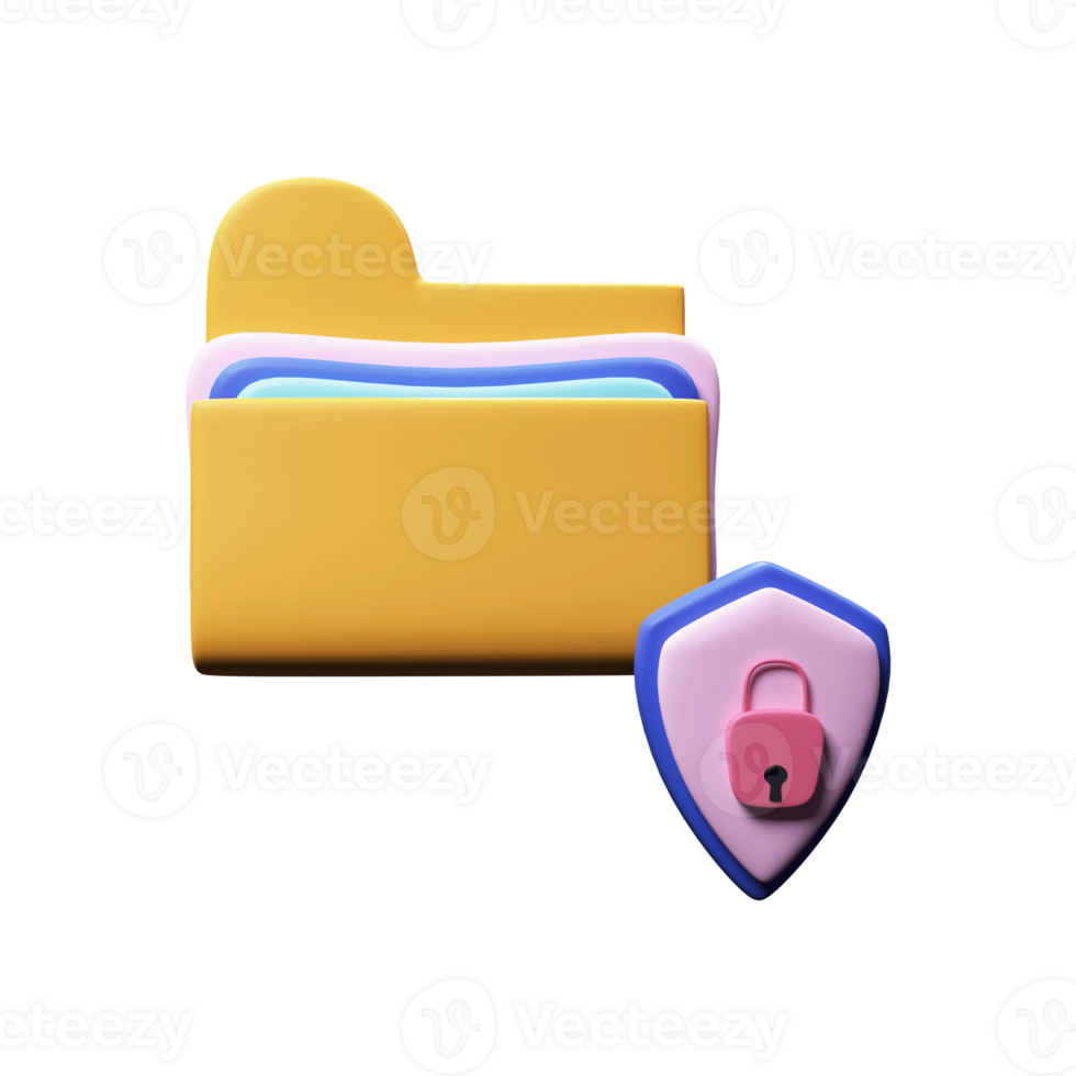 3D Render Of Close Folder Shield Lock Symbol png