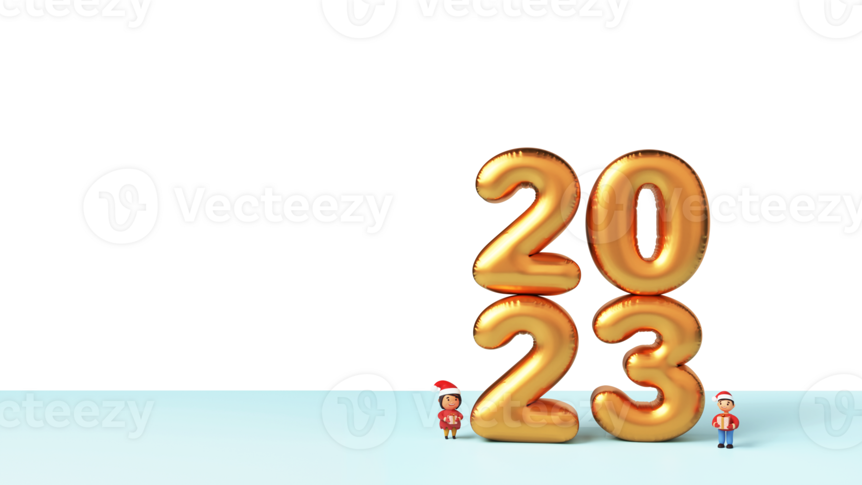 3D Golden Balloon 2023, Character on PNG Background.