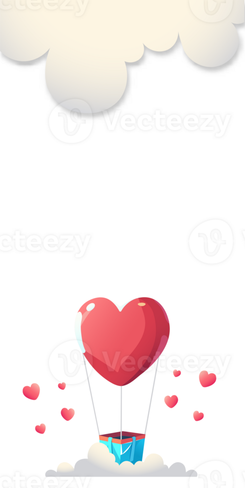 Illustration Of Red Heart Shape Balloons With Clouds. Love Or Valentine Concept. png