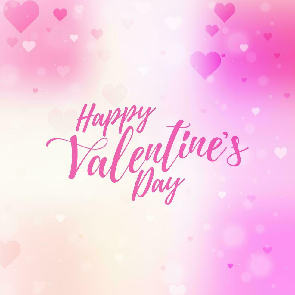 Calligraphy Happy Valentine's Day Text on White and Pink Hearts Bokeh Background. vector