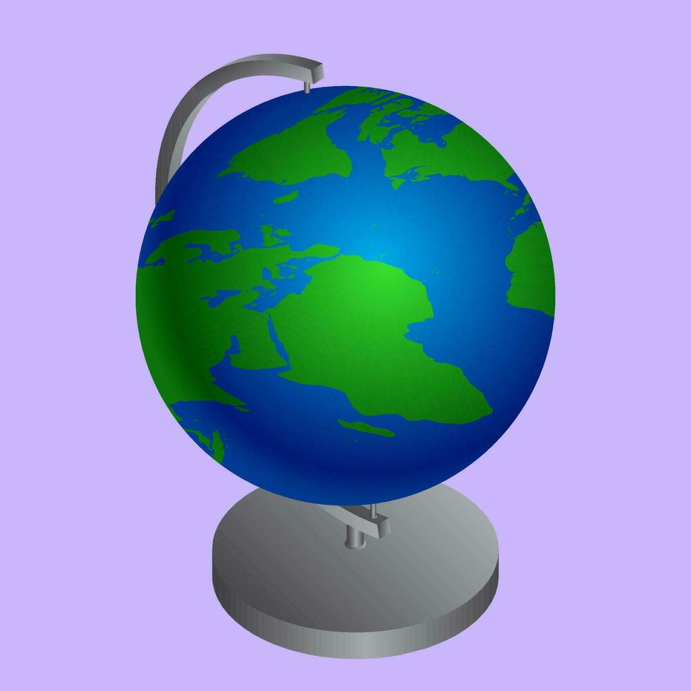 Realistic world globe stand on purple background. vector