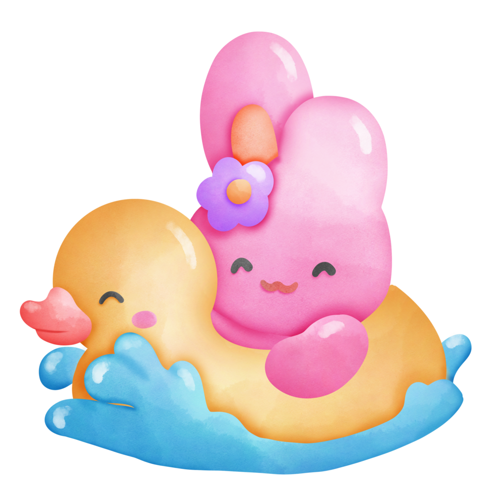 A Pink Rabbit Sitting On A Rubber Duck png