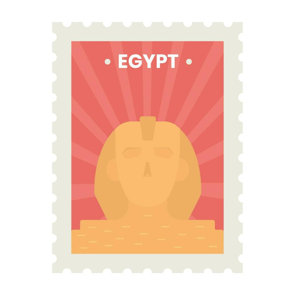 Orange God Hapi Statue Against Rays Background For Egypt Stamp Or Sticker Design. vector