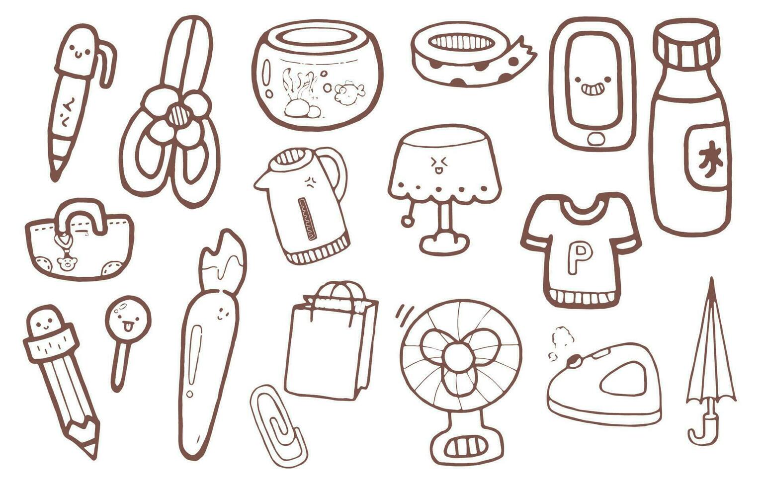 hand drawn school supplies or stationery elements set. Vector illustration with doodle cartoon style.