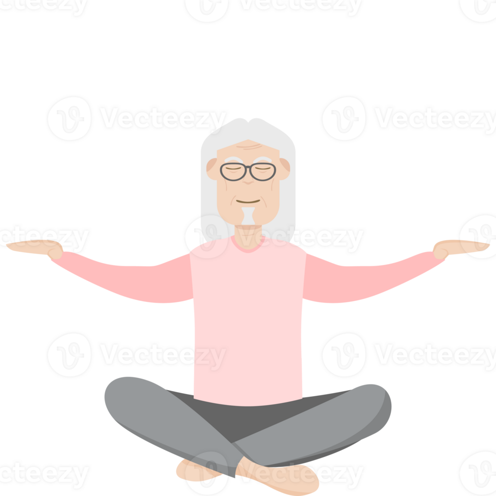 The Elderly People Old Man Glasses Yoga Pose Meditation Relaxed Body png