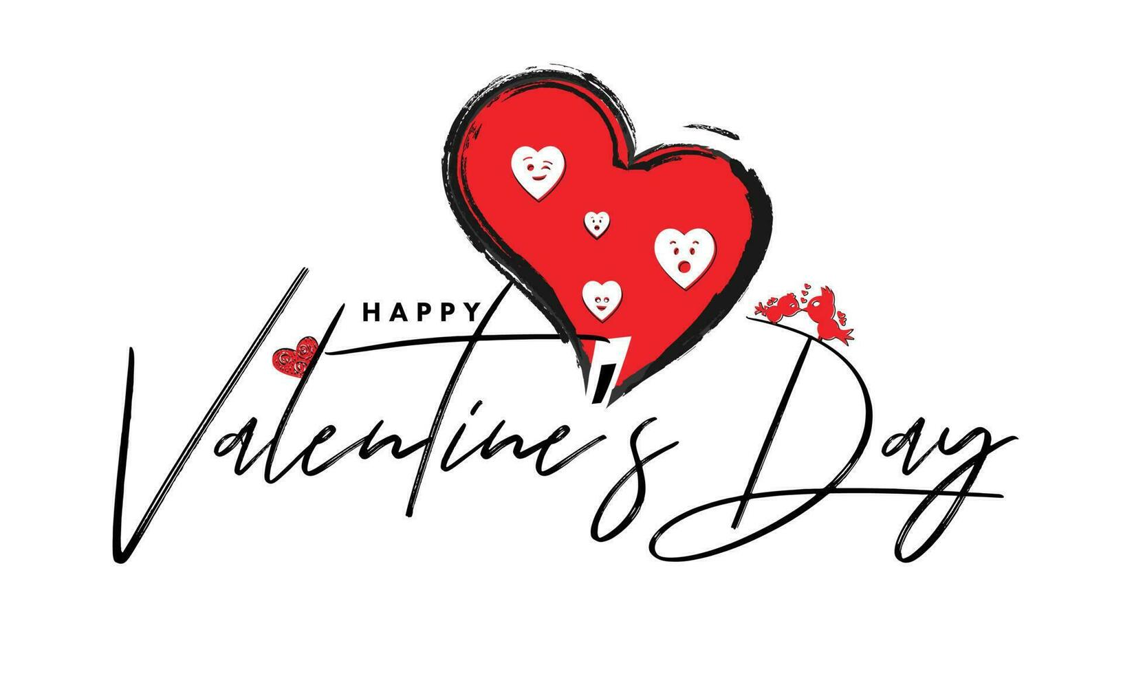 Happy Valentine's Day Text with Loving Birds Couple and Creative Hearts Expression on White Background. vector