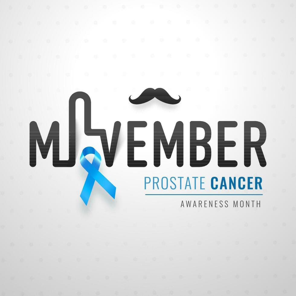 Stylish text Movember with Aids ribbon and mustache illustration for Prostate Cancer Awareness Month concept. Can be used as poster or template design. vector