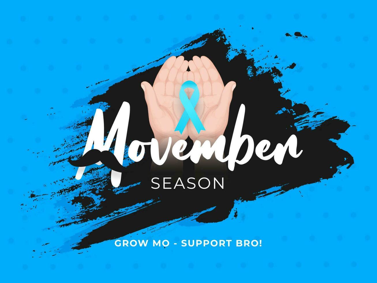 Movember Season banner or poster design with human hand supporting Aids ribbon campaign on brush stroke effect background for Men's health concept. vector