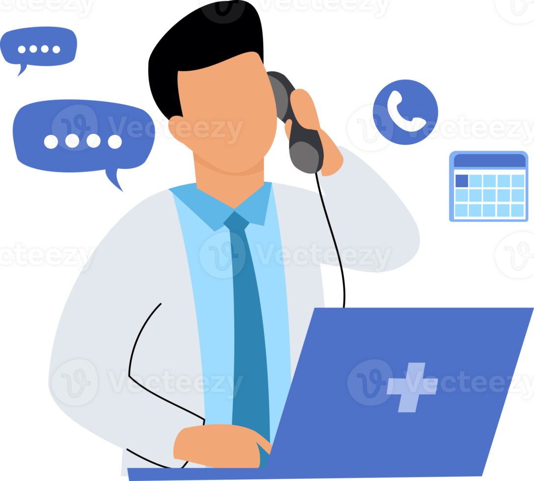 online doctor consultation. the doctor answers the patient telephone questions. calling doctor concept png