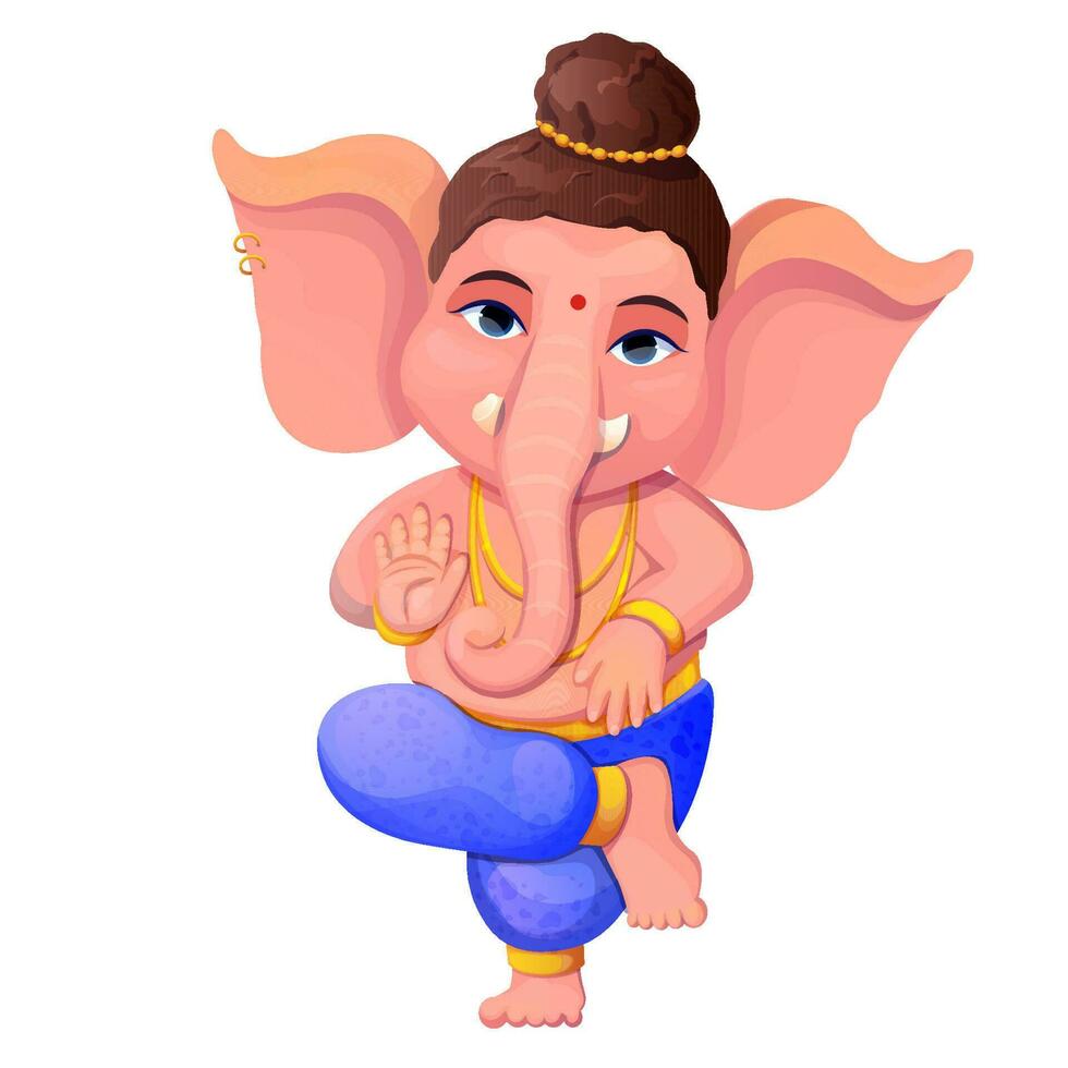 Little cute Ganesh, religious traditional god elephant in cartoon character isolated on white background. Vector illustration