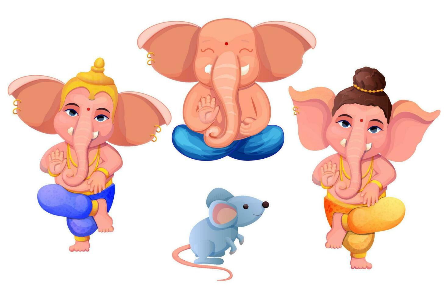 Little cute Ganesh, religious traditional god elephant in cartoon ...