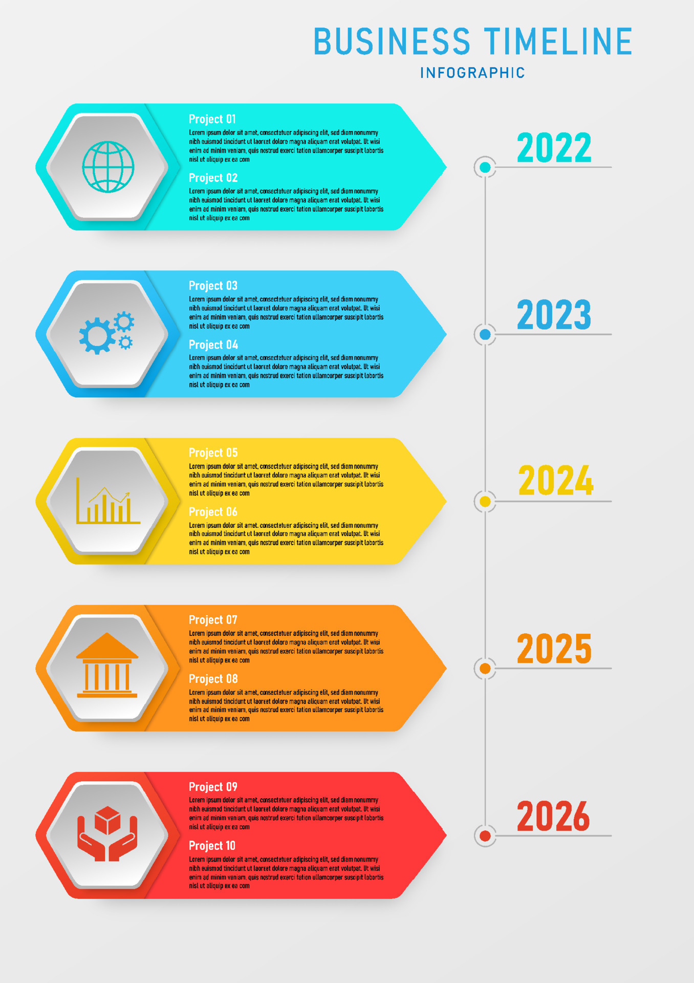 5 years infographic timeline template square with vertical multi