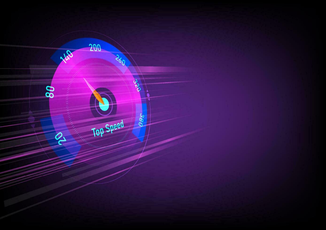 resumen antecedentes tecnología perspectiva circulo rosado y azul parte superior velocímetro con púrpura Moviente ligero líneas en un Violeta y negro degradado antecedentes vector