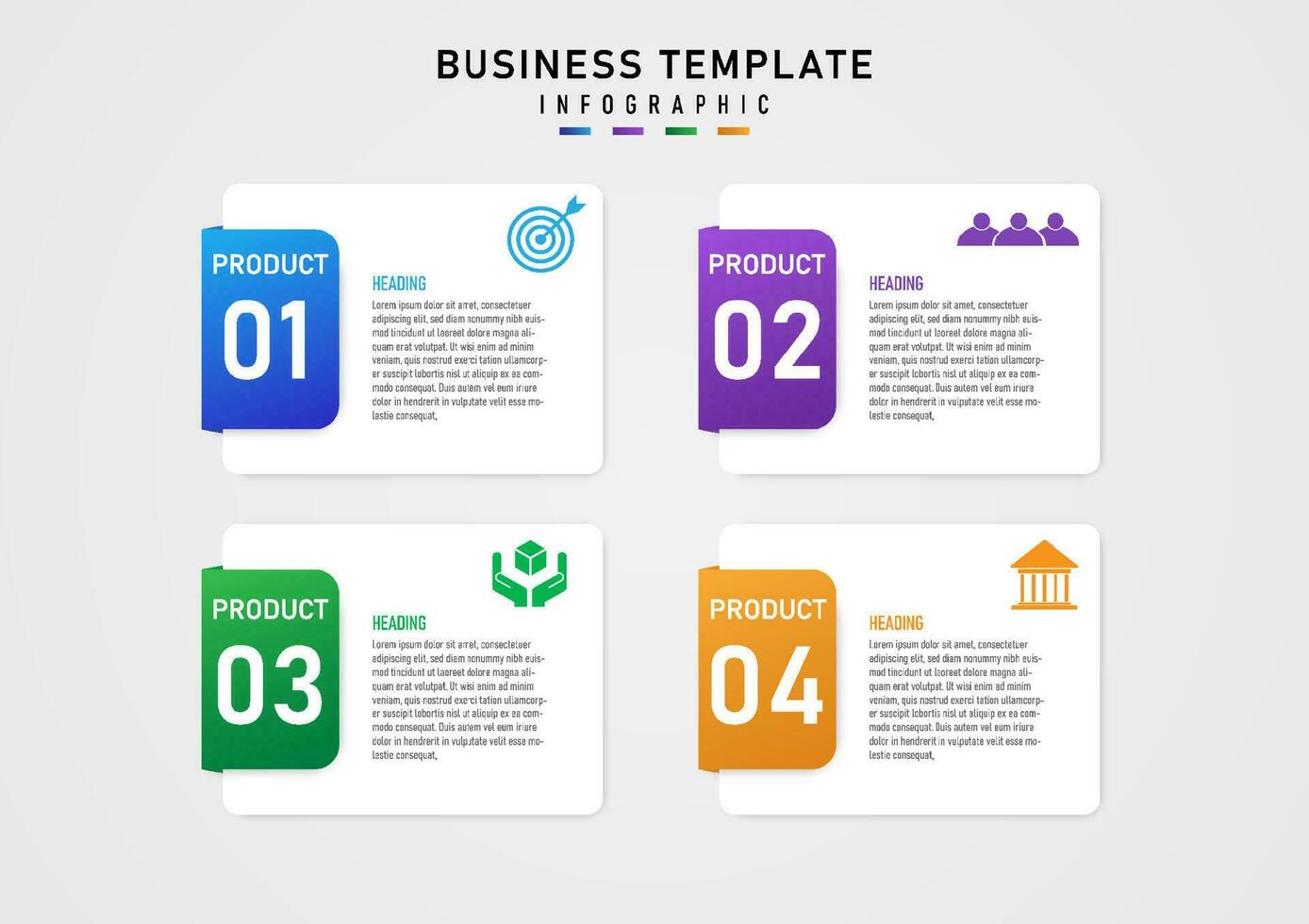 sencillo modelo infografía 4 4 negocio opciones blanco cuadrado el borde tiene varios de colores cuadrícula. color icono en parte superior Derecha esquina. diseño para marketing, producto, proyecto, finanzas, inversión. vector