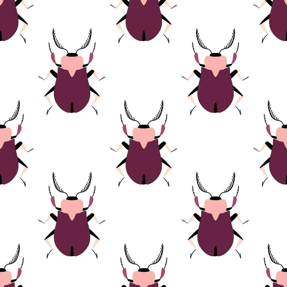 Cute doodle bugs. Seamless pattern with cartoon elements. vector